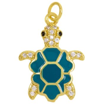 Enamel Pendant Turtle (22.5 x 17 x 3 mm) Teal -18K Gold Plated (1 pcs)