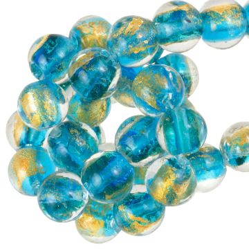 Gold Foil Glass Beads (10 mm) Azure Blue (50 pcs)