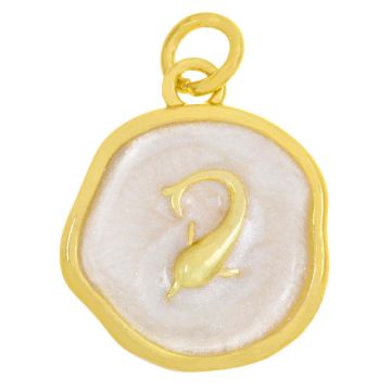 Enamel Pendant Dolphin (18 x 15 x 3 mm) Pearl White -18K Gold Plated (2 pcs)