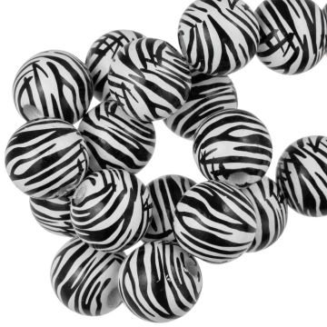 Printed Wooden Beads Zebra Print (15 mm) 10 Pieces