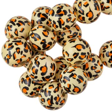 Printed Wooden Beads Leopard Print (15 mm) 10 Pieces
