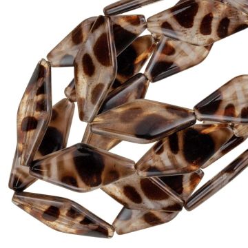 Acrylic Beads Rhombus Opaque Two Tone Leopard (31 x 14 x 4 mm) Coconut Brown (10 pcs)