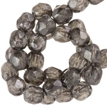 Czech Fire Polished Faceted Beads (4 mm) Crystal Charcoal Chrome (50 pcs)