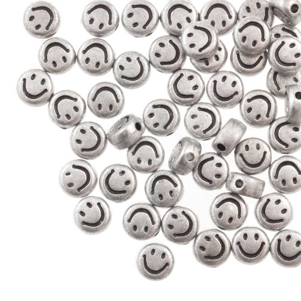 Acrylic Smiley Face Beads (7 x 3.5 mm) Gold-Black (50 pcs)