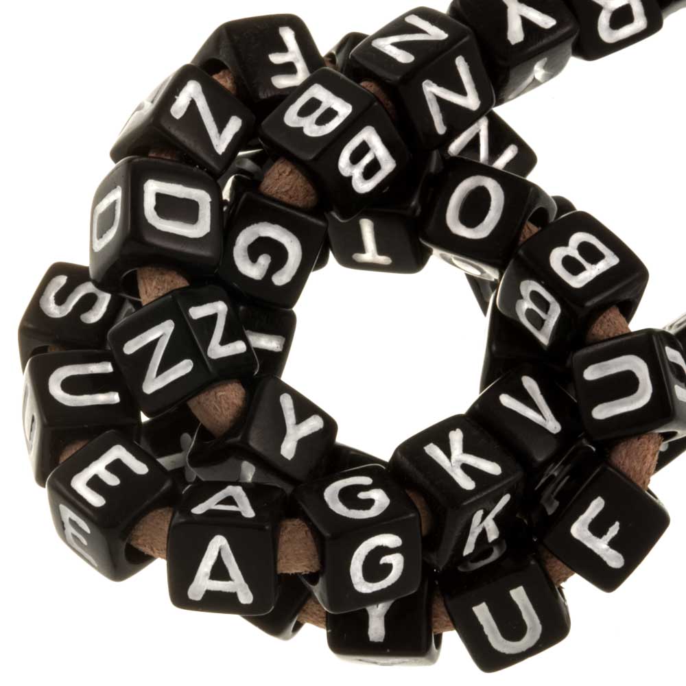 Acrylic Letter Beads Mix (6 x 6 mm) Black (200 pcs)