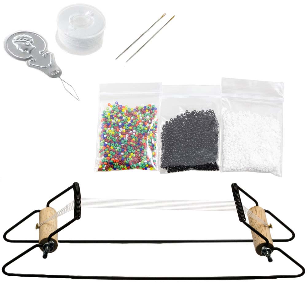 The Beadsmith Metal Bead Loom Kit, Includes Loom (12.5 x 2.5 x 3),  Thread, Needles, and 18 Grams Glass Beads for Bracelets, Necklaces, Belts,  and